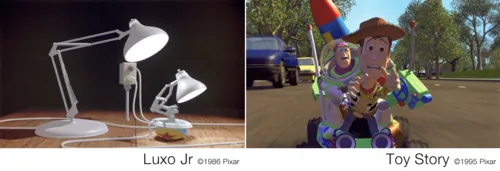 A screenshot of luxo jr alongside a screenshot of Toy Story