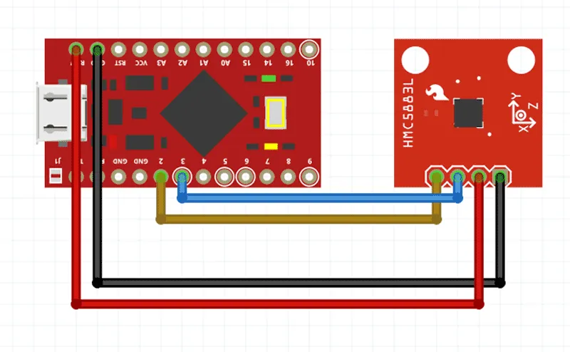 How to wire a HMC5883L magnetometer to an Arduino ProMicro.